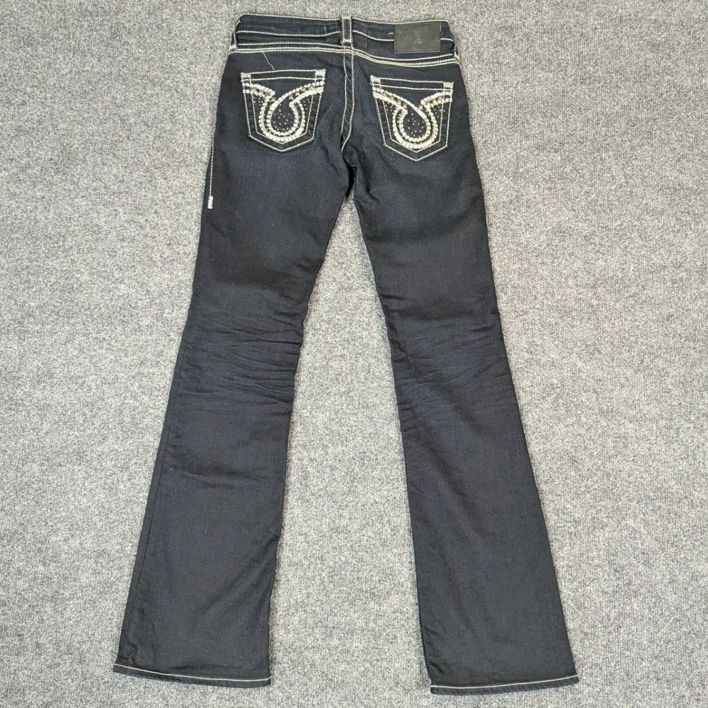 Big Star Liv Womens Dark Wash Bootcut Jeans Contrast Stitch Embellished 26L